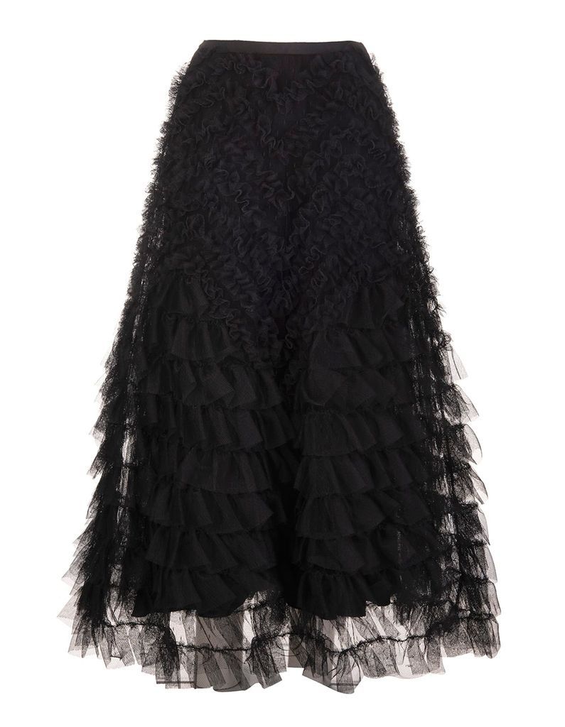 High Waist Midi Skirt In Black Tulle