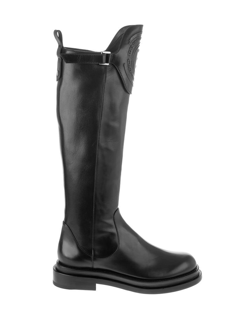 Woman Boot In Black Leather With Removable Logoed Detail
