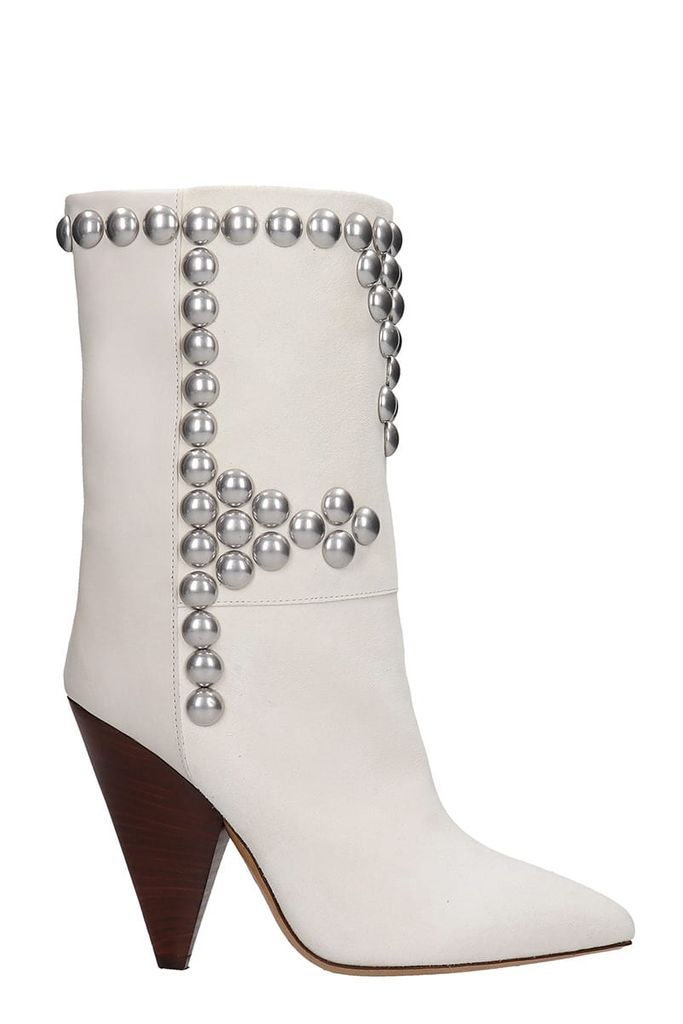 Layo High Heels Ankle Boots In White Suede