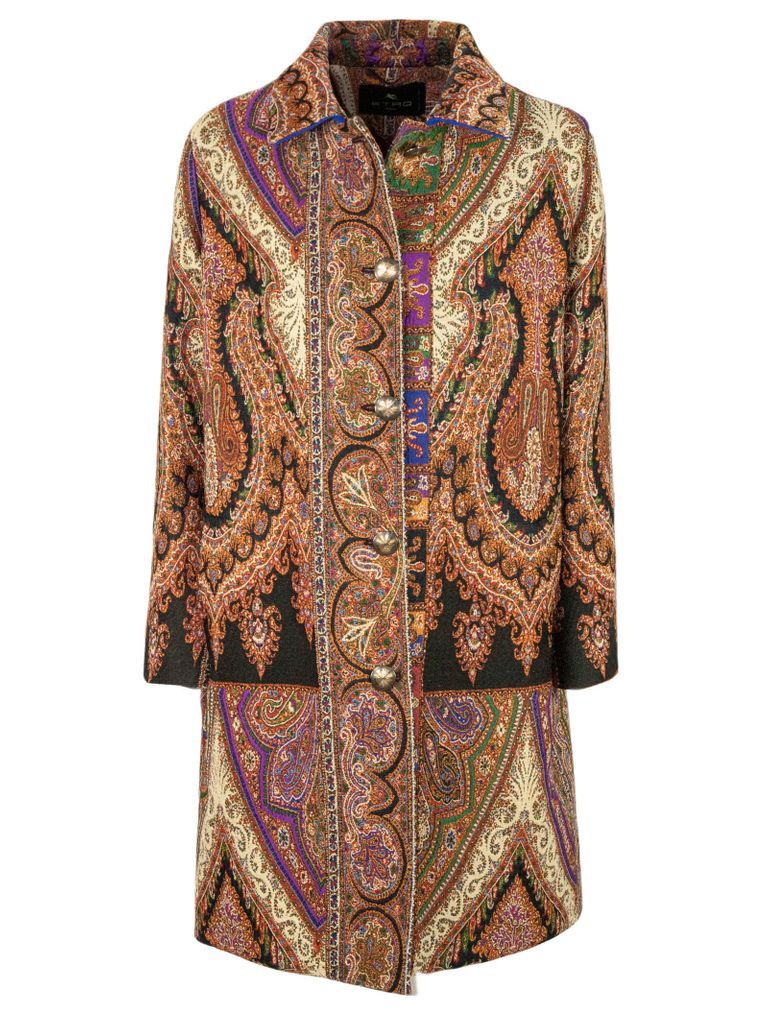 Paisley Pattern Wool And Silk Blend Coat