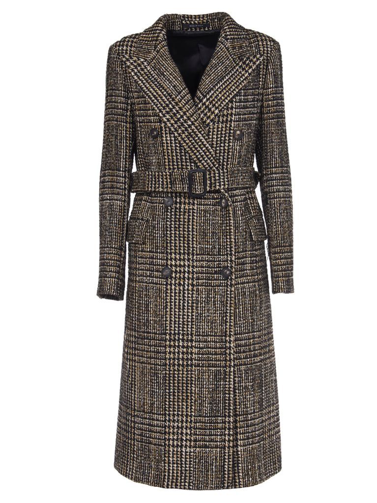 Checked Coat With Belt