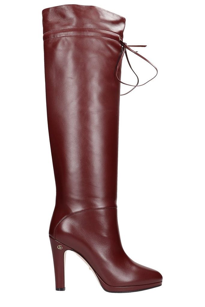 High Heels Boots In Bordeaux Leather