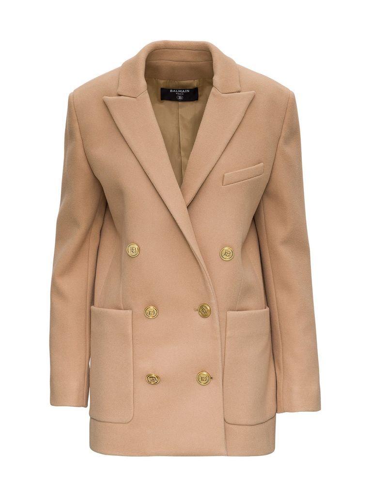 Six-button Blazer In Camel Color