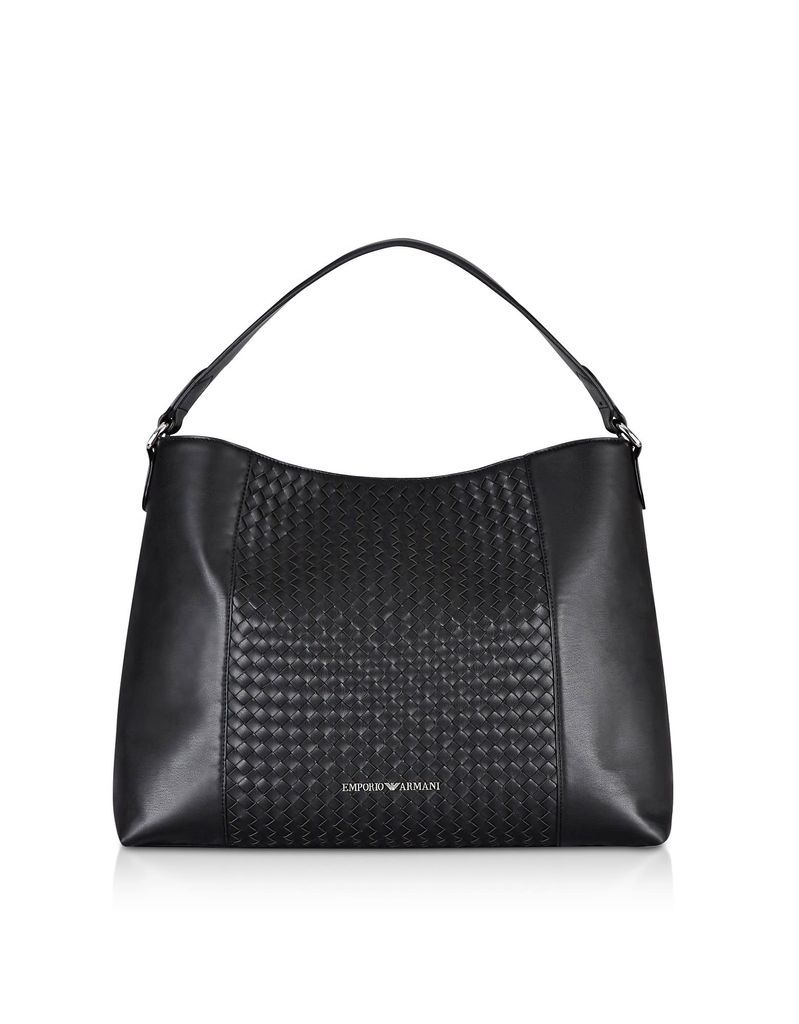 Black Woven Eco-leather Shoulder Bag