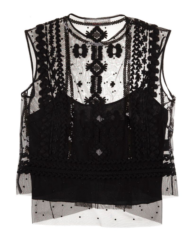 Black Top With Embroideries And Transparencies