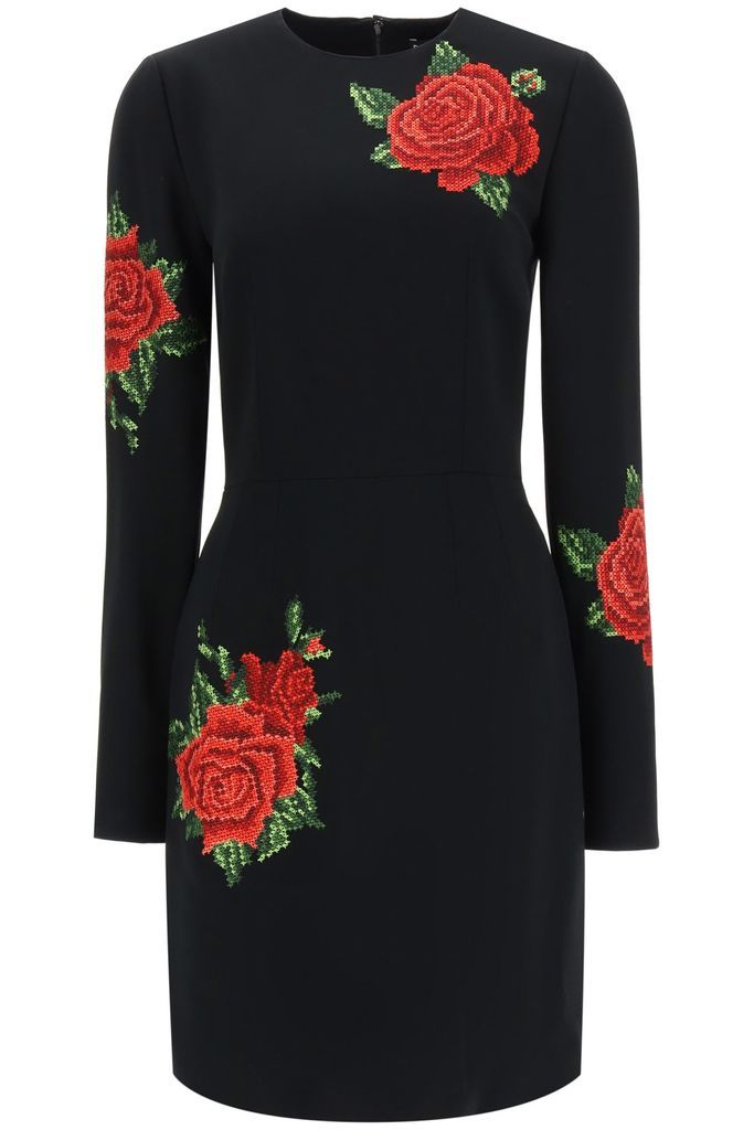 Mini Dress With Rose Embroidery