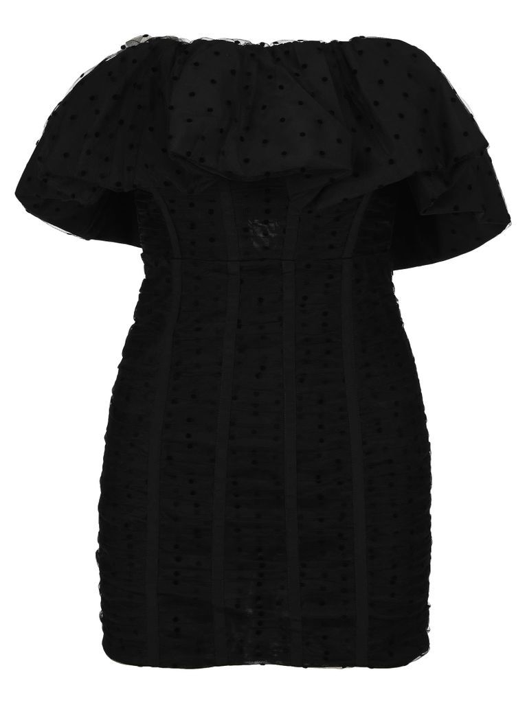 Self Portrait Black Dot Mesh Frill Mini Dress