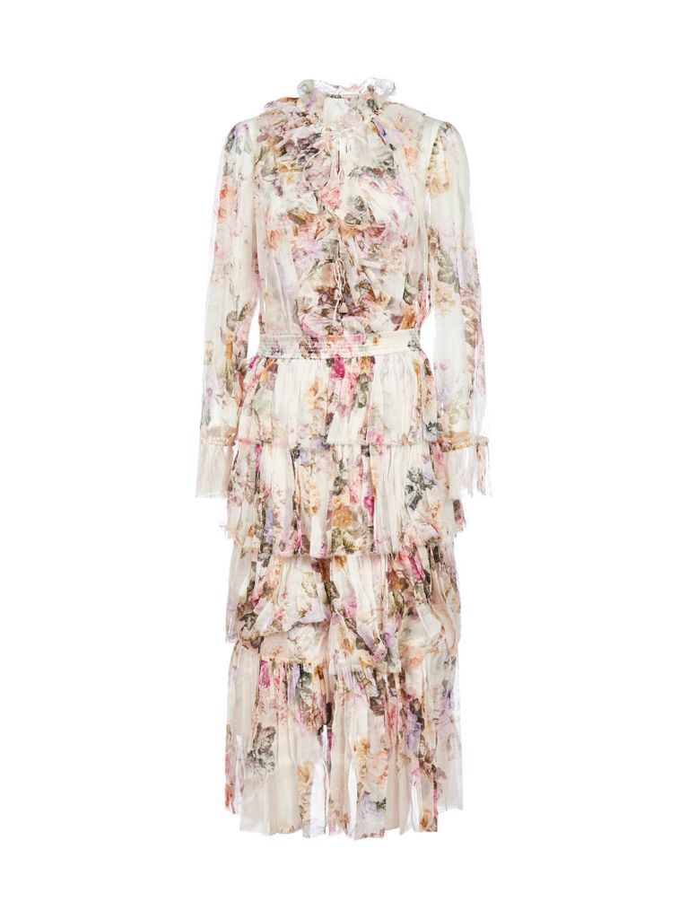 Brighton Floral Print Tiered Silk Dress