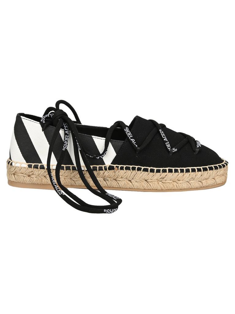 Off White Lace Up Flat Espadrilles