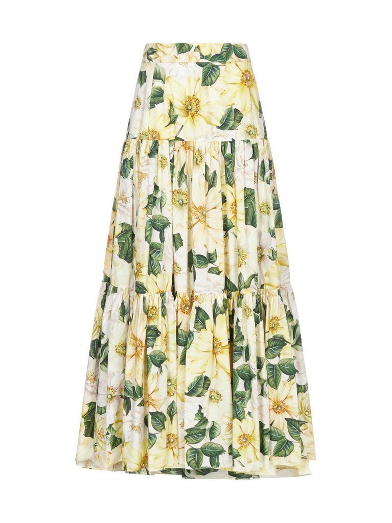 Camellia Print Cotton Maxi Skirt