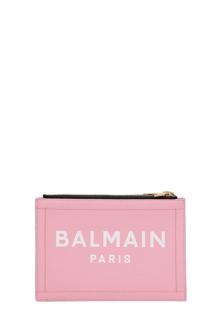 Three Pouches Clutch In Rose-pink Leather