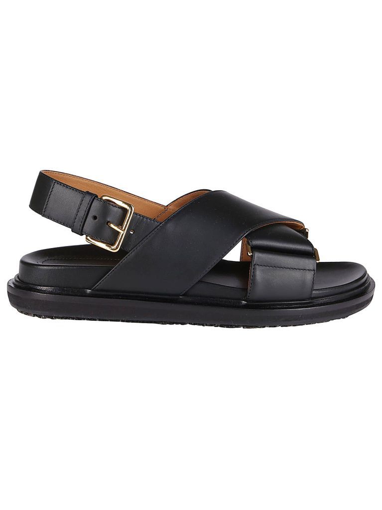 Black Leather Fussbett Sandals