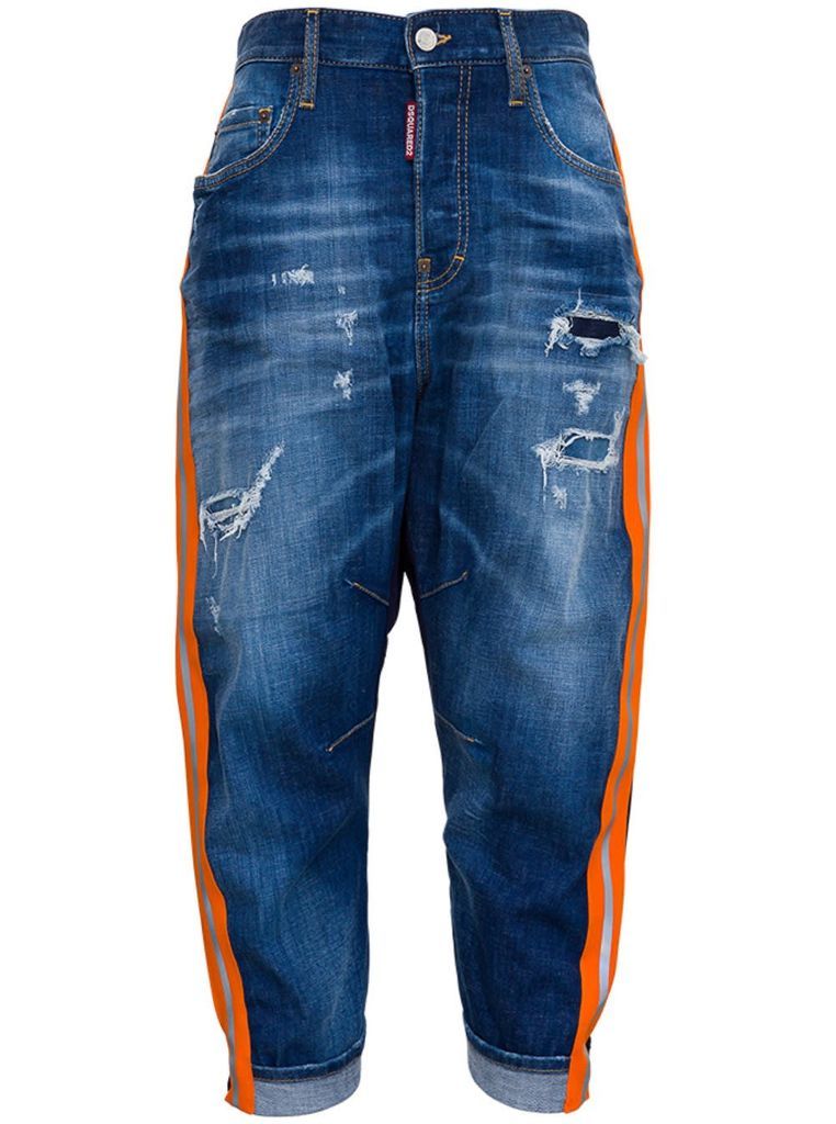 Bicolor Jeans With Side Bands Detail