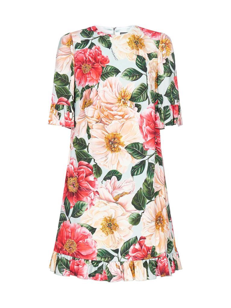 Camellia-print Viscose Mini Dress