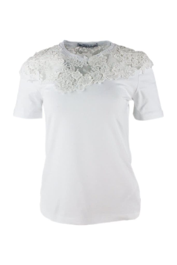 Short Sleeve Crew Neck T-shirt With Lace Inserts