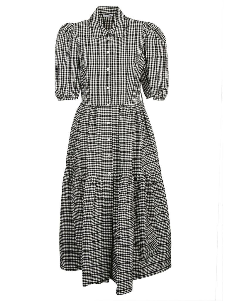 Check Flared Buttoned Dress