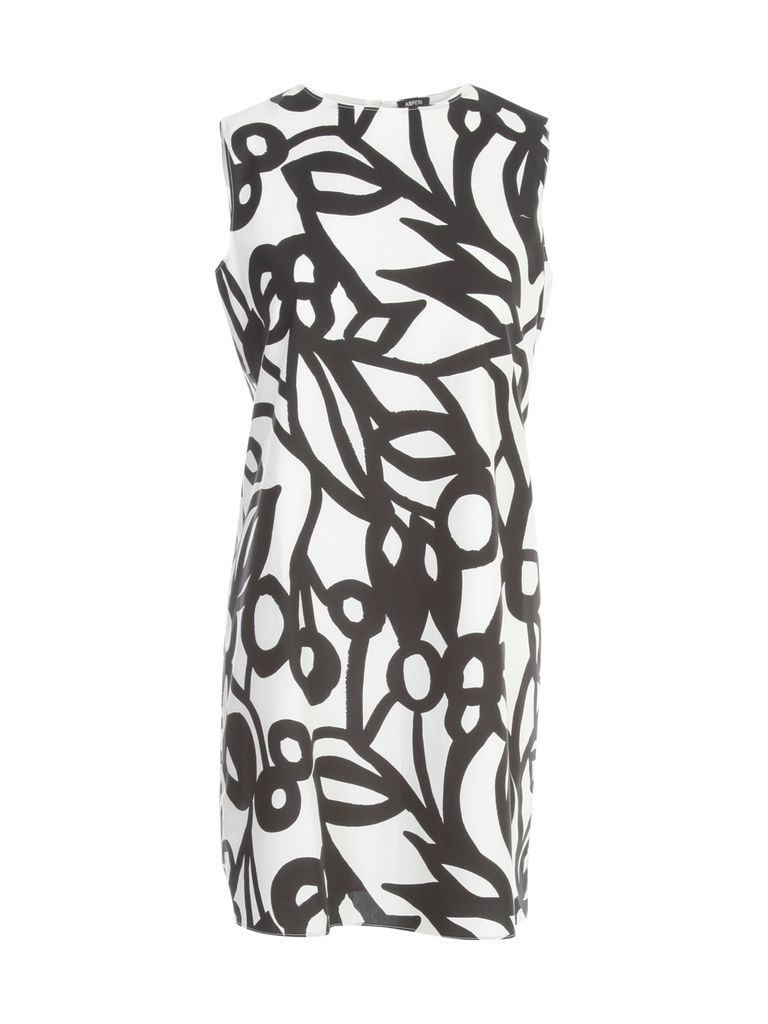 A Line Sleeveless Dress W/flowers Printing