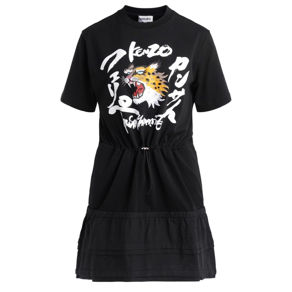 Black Kenzo Dress For Kansaiyamamoto With Cheetah Print