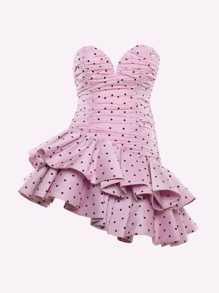 Leonora Polka Dot Mini Dress With Asymmetrical Skirt