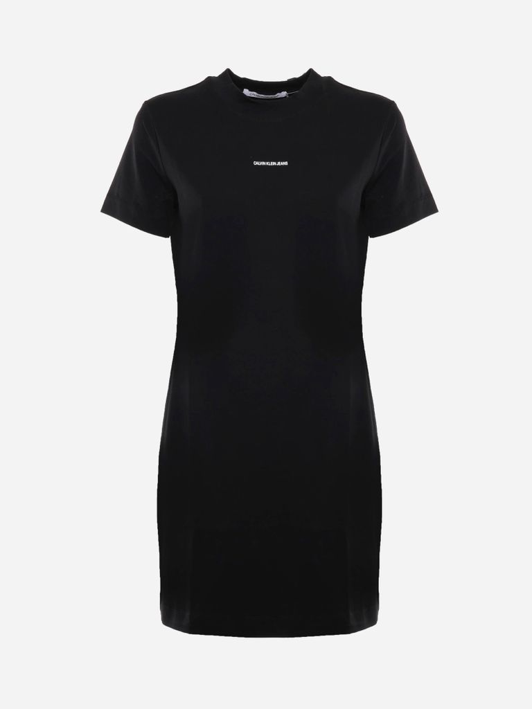 Cotton T-shirt Dress With Printed Micro Logo