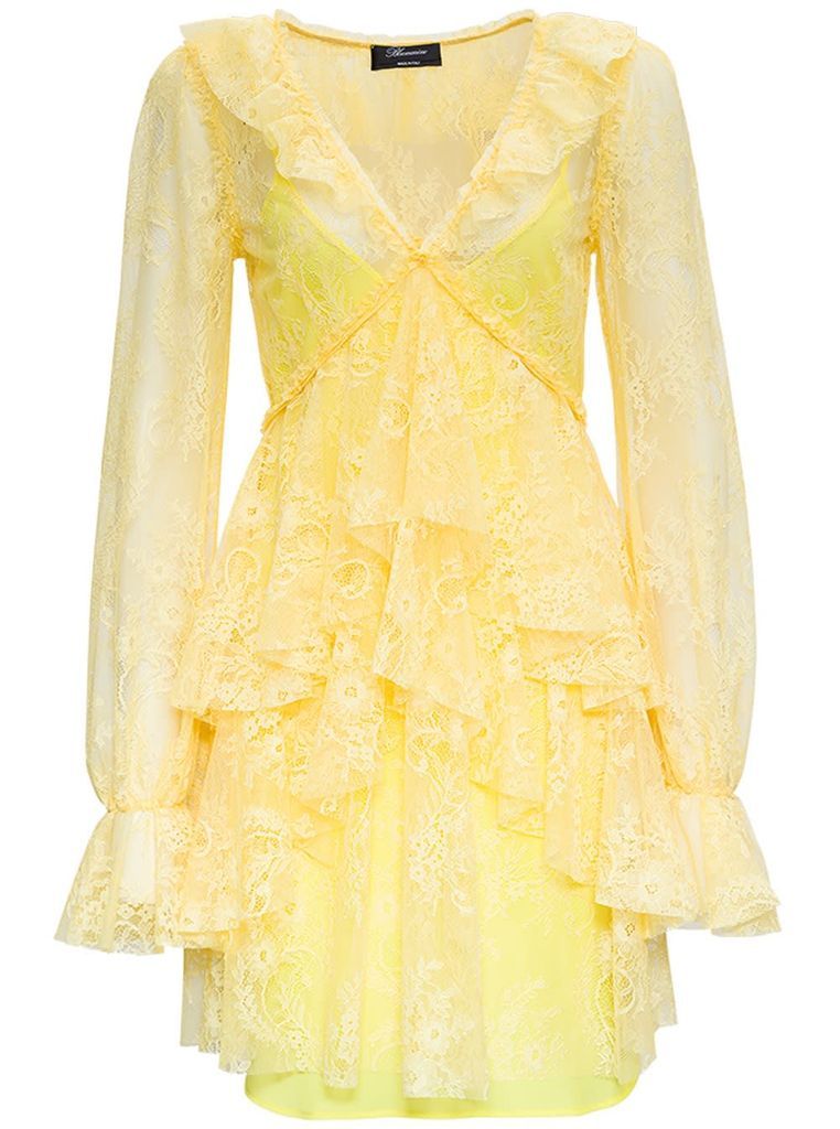 Yellow Lace Dress With Ruffles Detail
