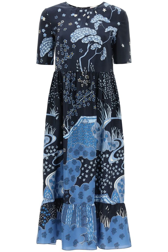 Oriental Toile De Jouy Print Midi Dress