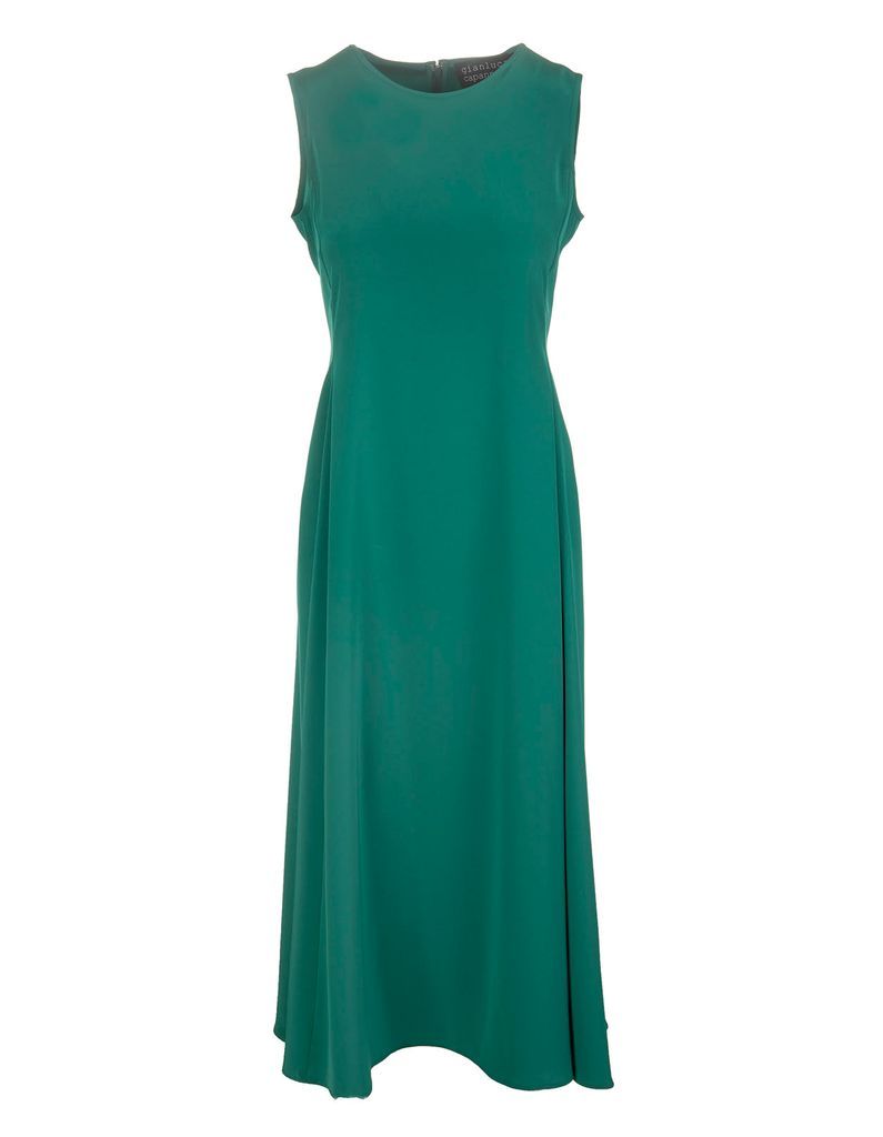 Green Pleated Sleeveless Midi Dress