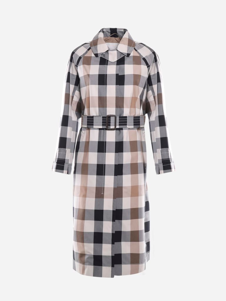 Cotton Trench Coat With Macro Check Pattern