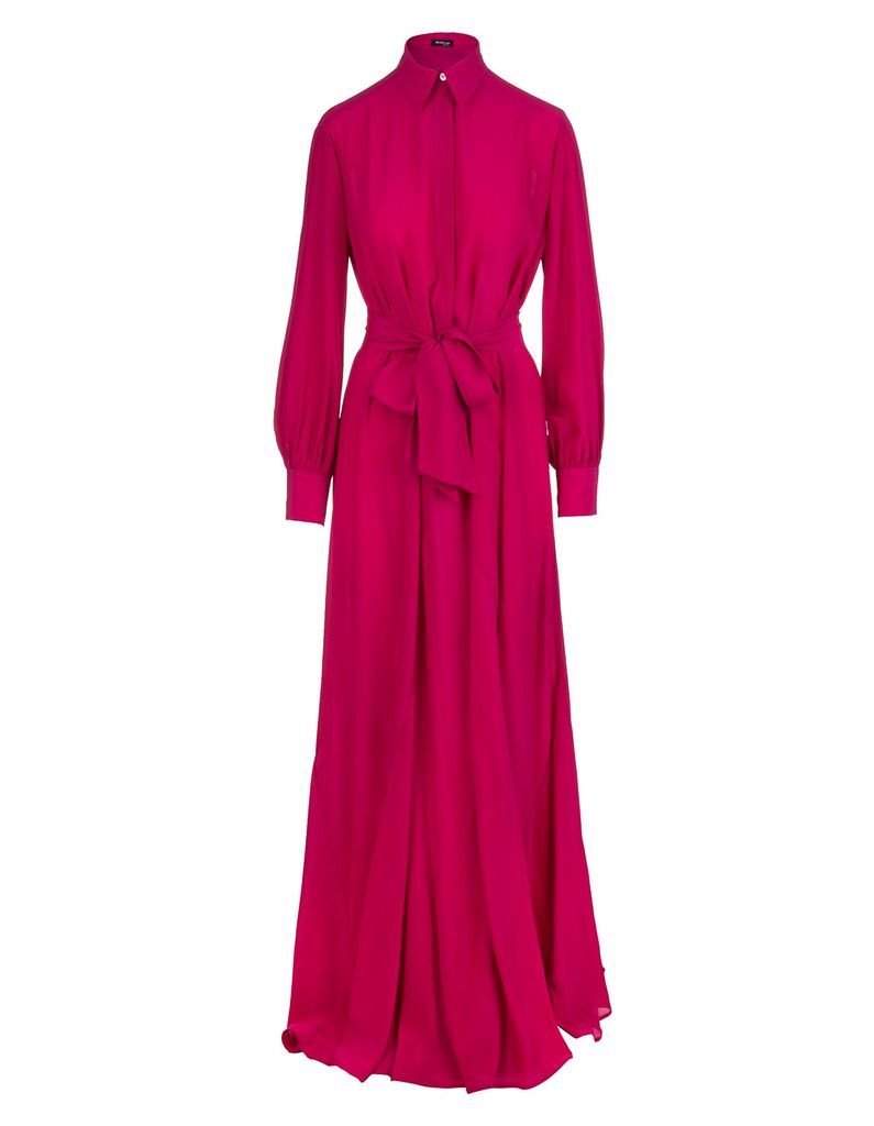 Raspberry-pink Silk Tied-waist Silk Maxi Dress
