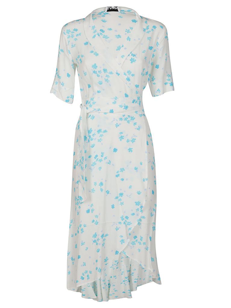 White And Light Blue Viscose-linen Blend Dress