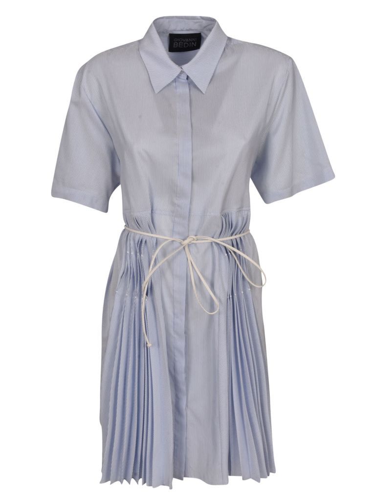 Classic Collar Pleated Detail Short Dress