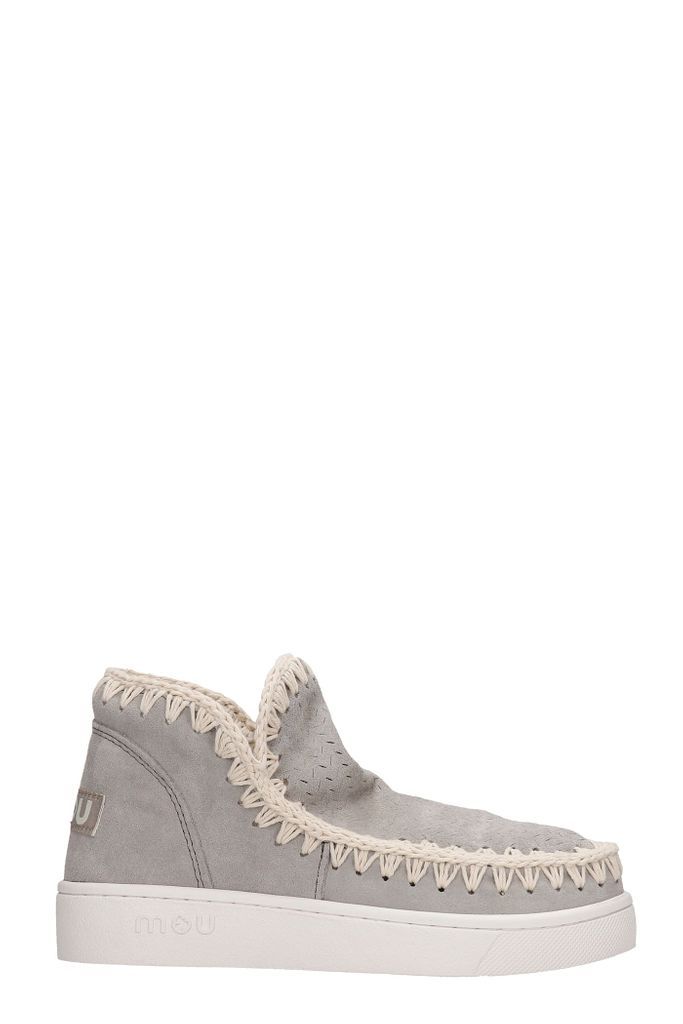 Summer Eskimo Low Heels Ankle Boots In Grey Suede