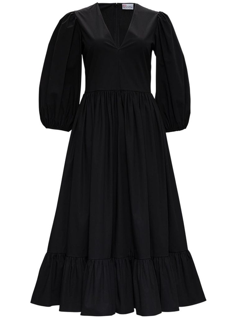 Long Black Cotton Dress With Puff Sleeves