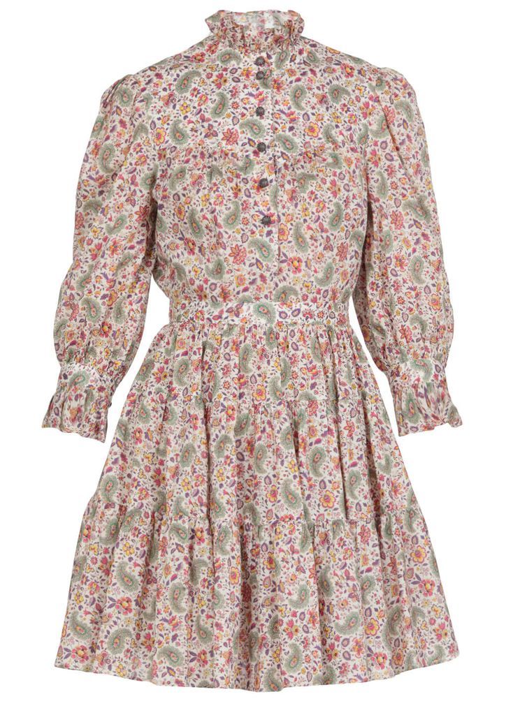 Cotton Short Dress With Floral Paisley Print
