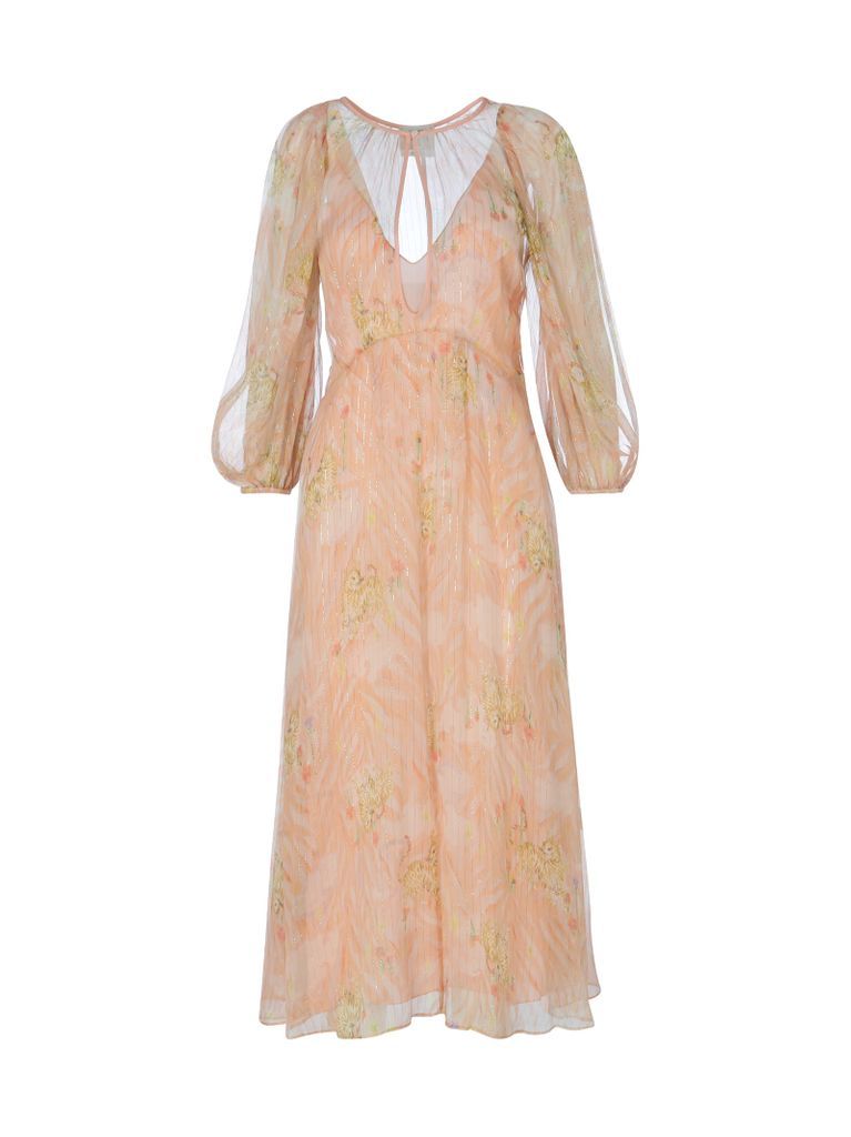 Print Lurex Chiffon Silk Long Dress