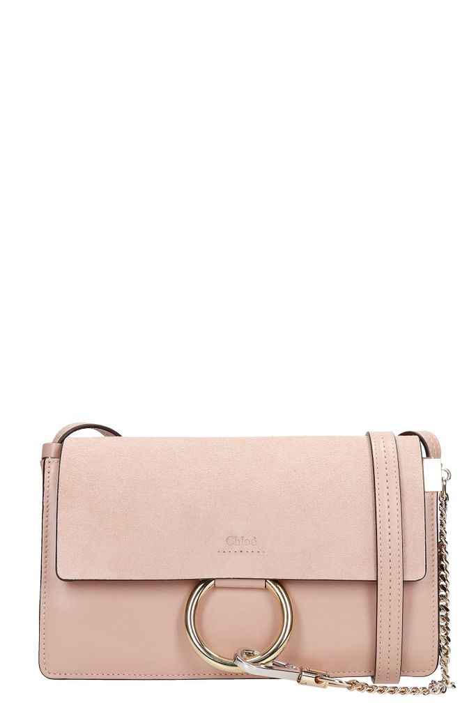 Faye Shoulder Bag In Rose-pink Suede And Leather