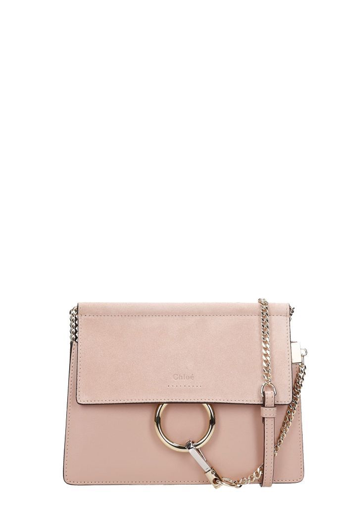 Faye Smal Shoulder Bag In Rose-pink Suede And Leather