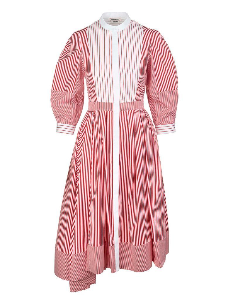 White And Pink Striped Patchwork Shirt Dress