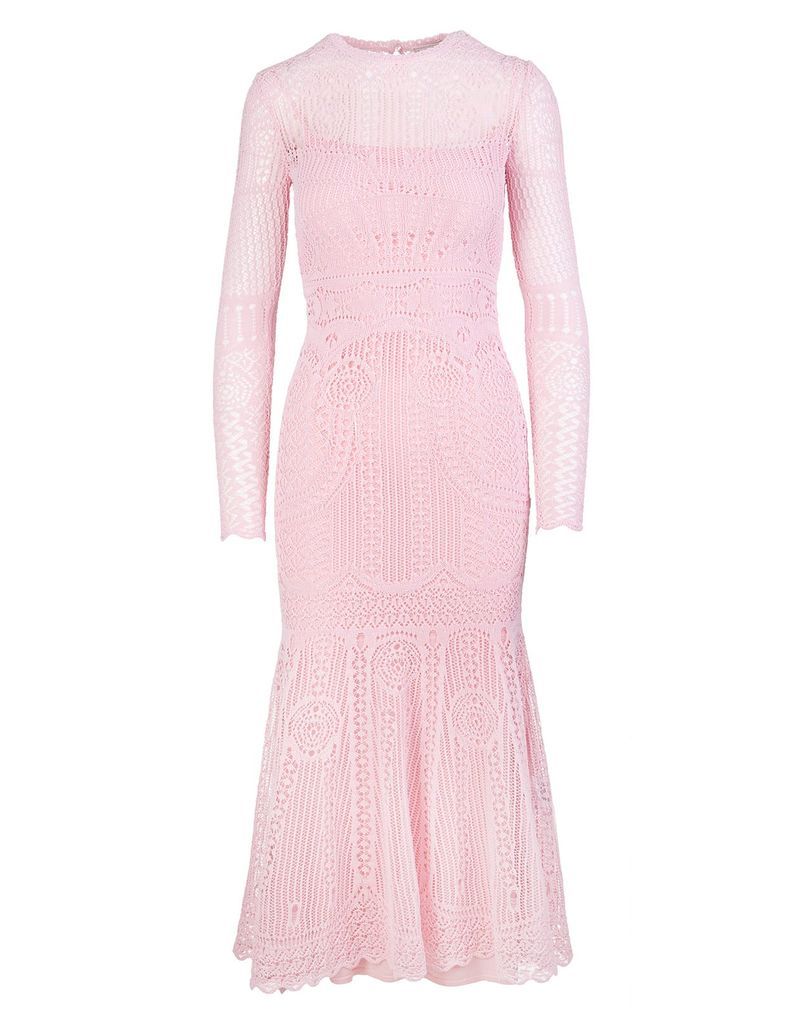 Pink Knitted Dress With Lace Patchwork