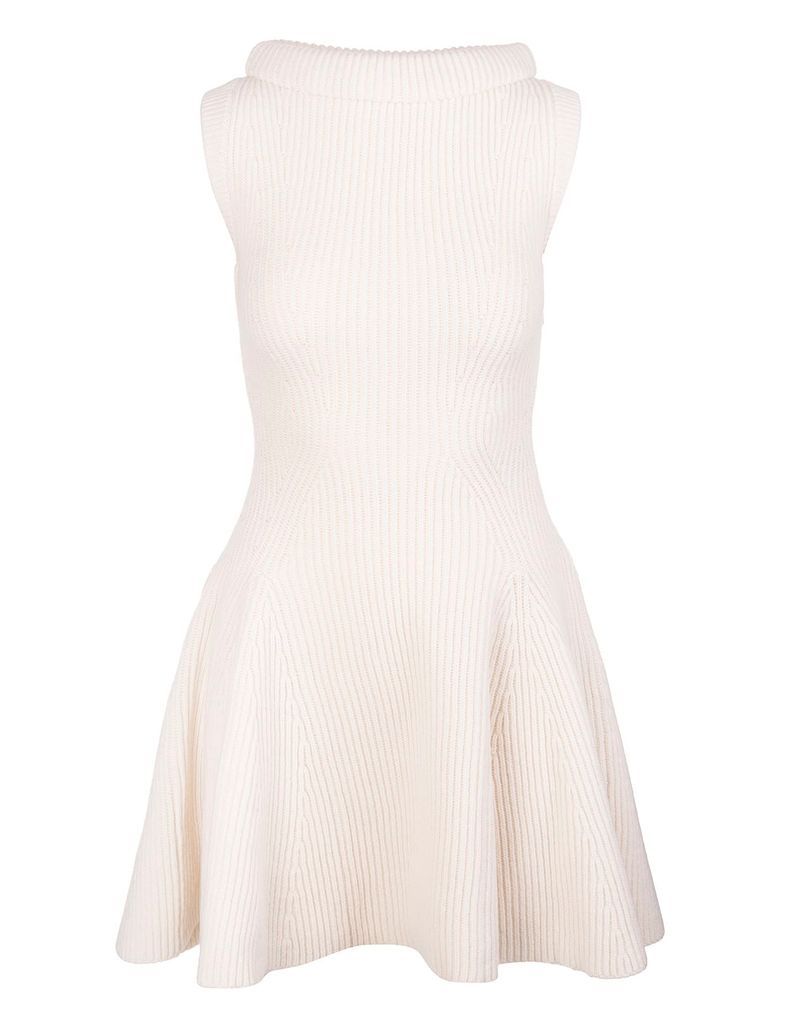 Ivory Short Dress In Ribbed Knit