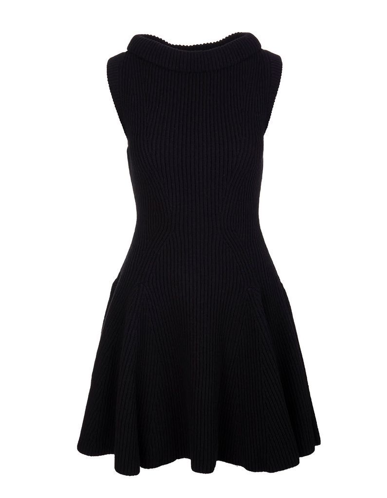 Black Short Dress In Ribbed Knit