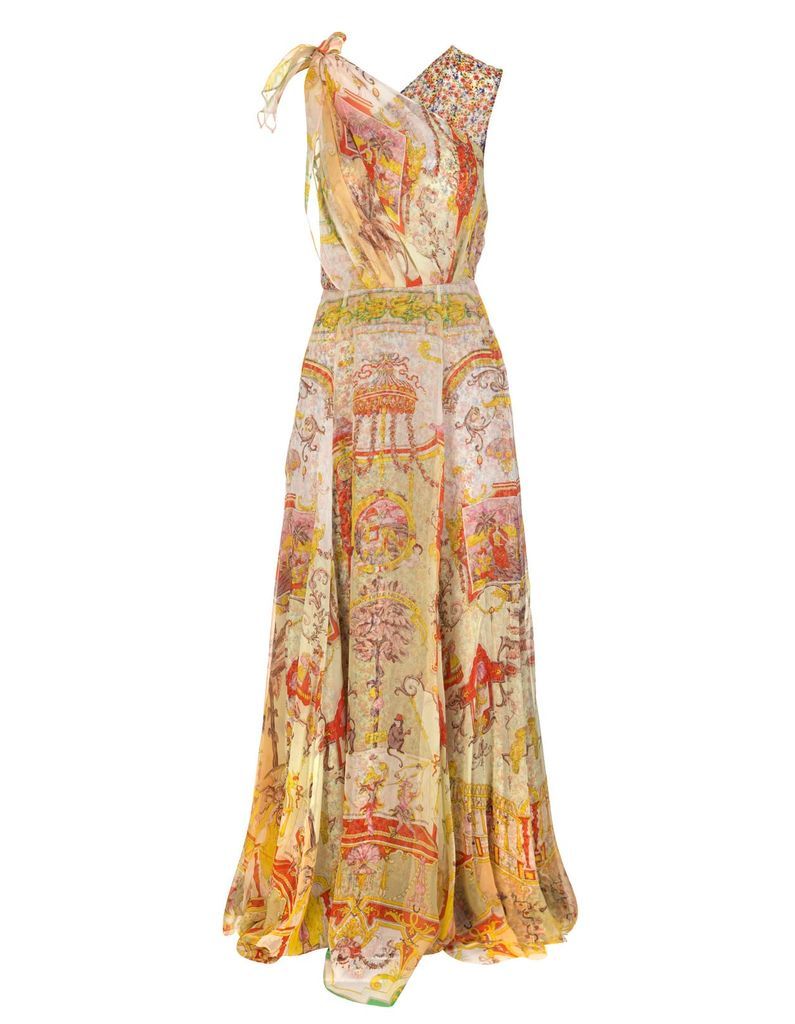 Long Silk Dress With Ornamental Print