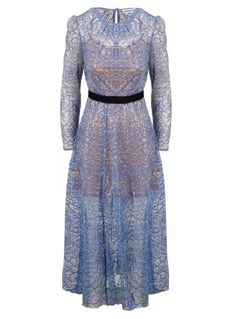 Blue Flower Sequin Midi Dress