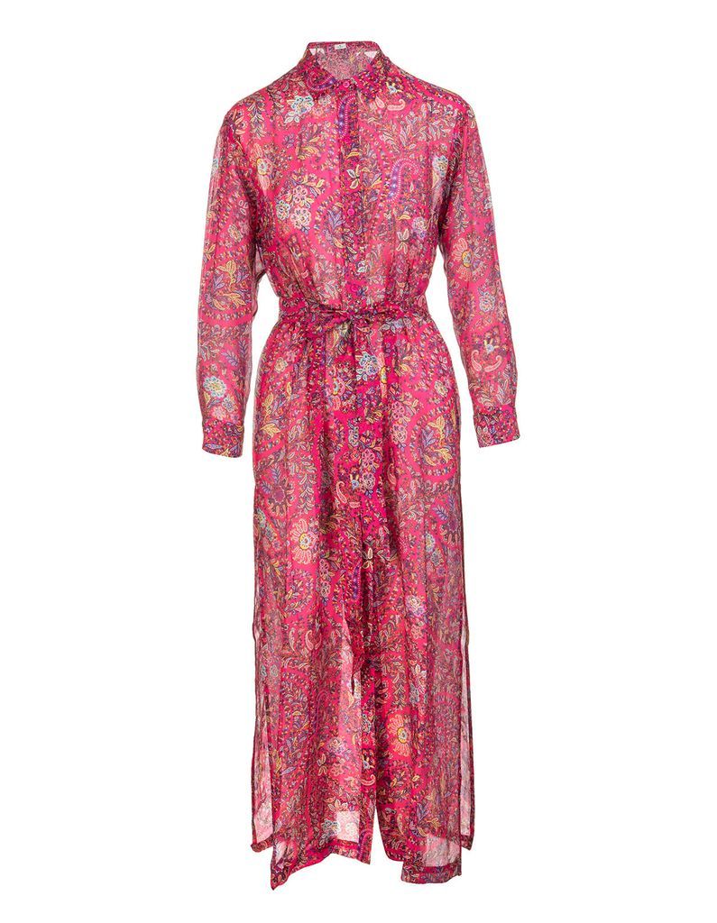 Long Fuchsia Shirt Dress With Paisley Print