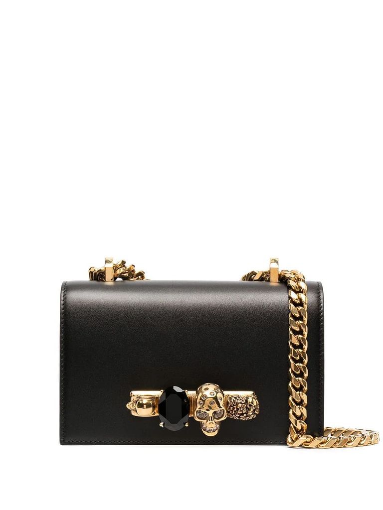 Black And Gold Mini Jeweled Satchel Bag