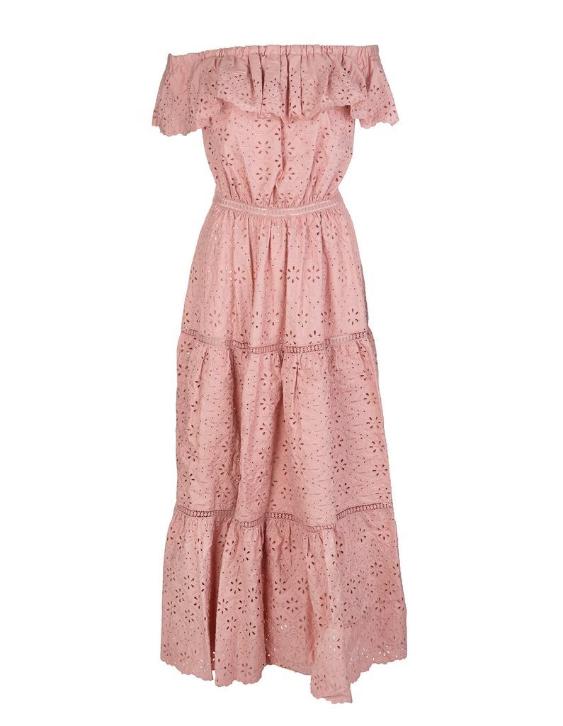 Blush Pink Off-the-shoulder Broderie Anglaise Dress