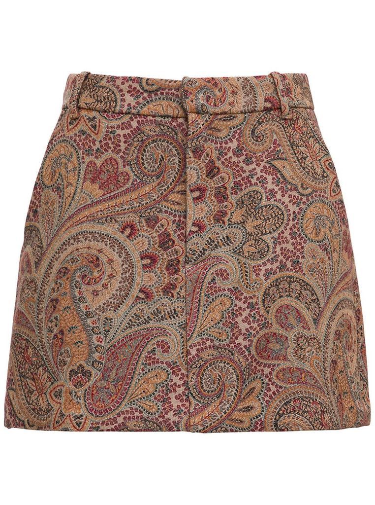 Divided Mini Skirt With Paisley Jacquard Motif