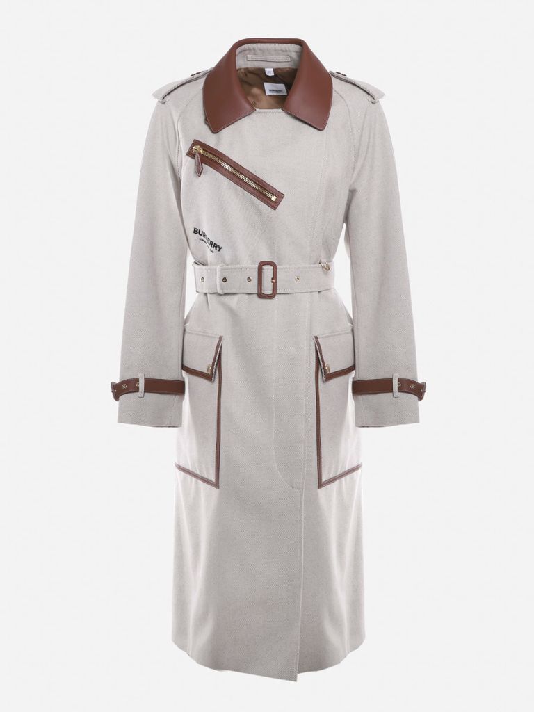 Cotton Canvas Trench Coat With Leather Inserts