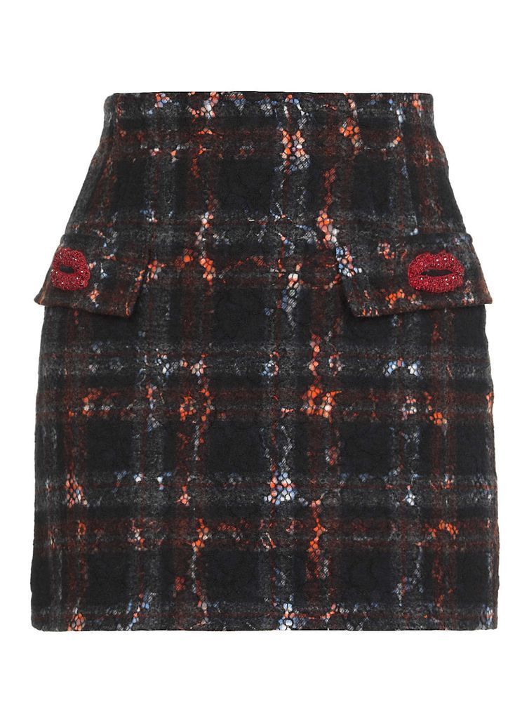 Tartan Mini Skirt With Kiss Detail