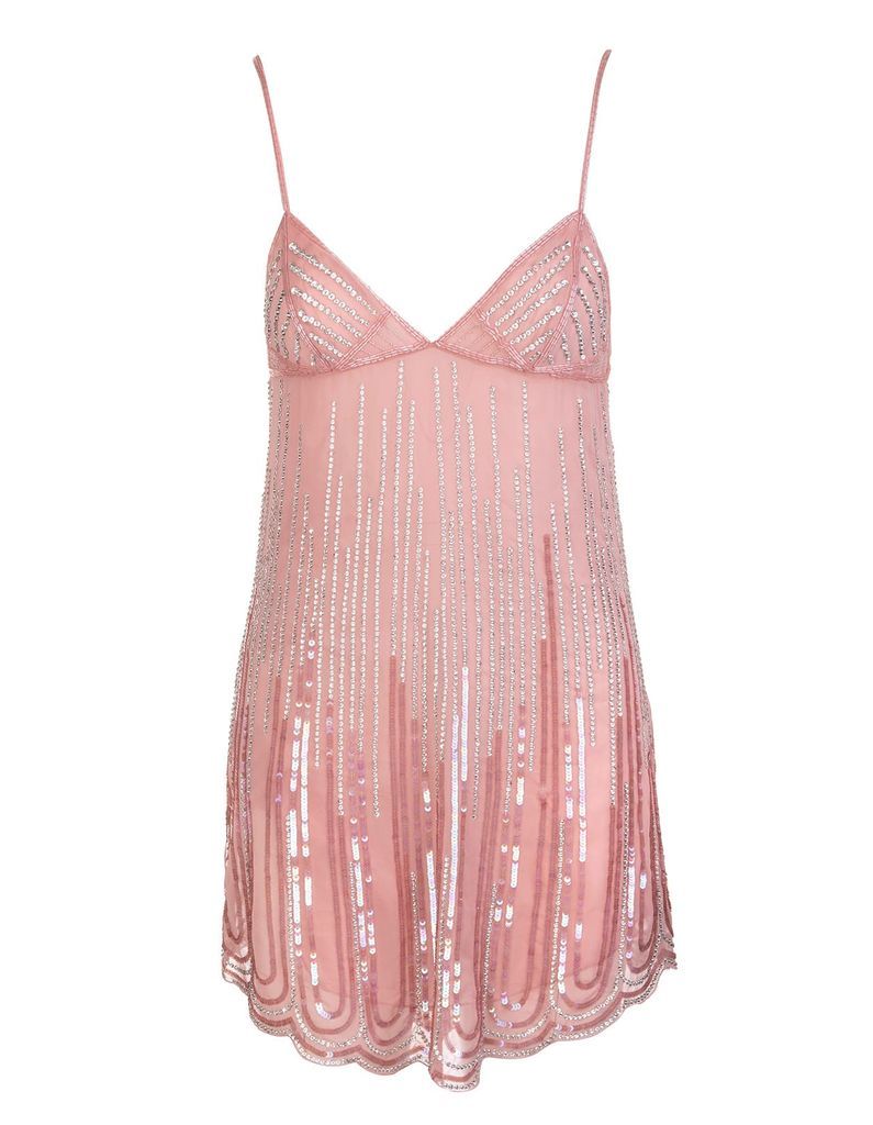 Short Pink Dress With Petals Embroidery